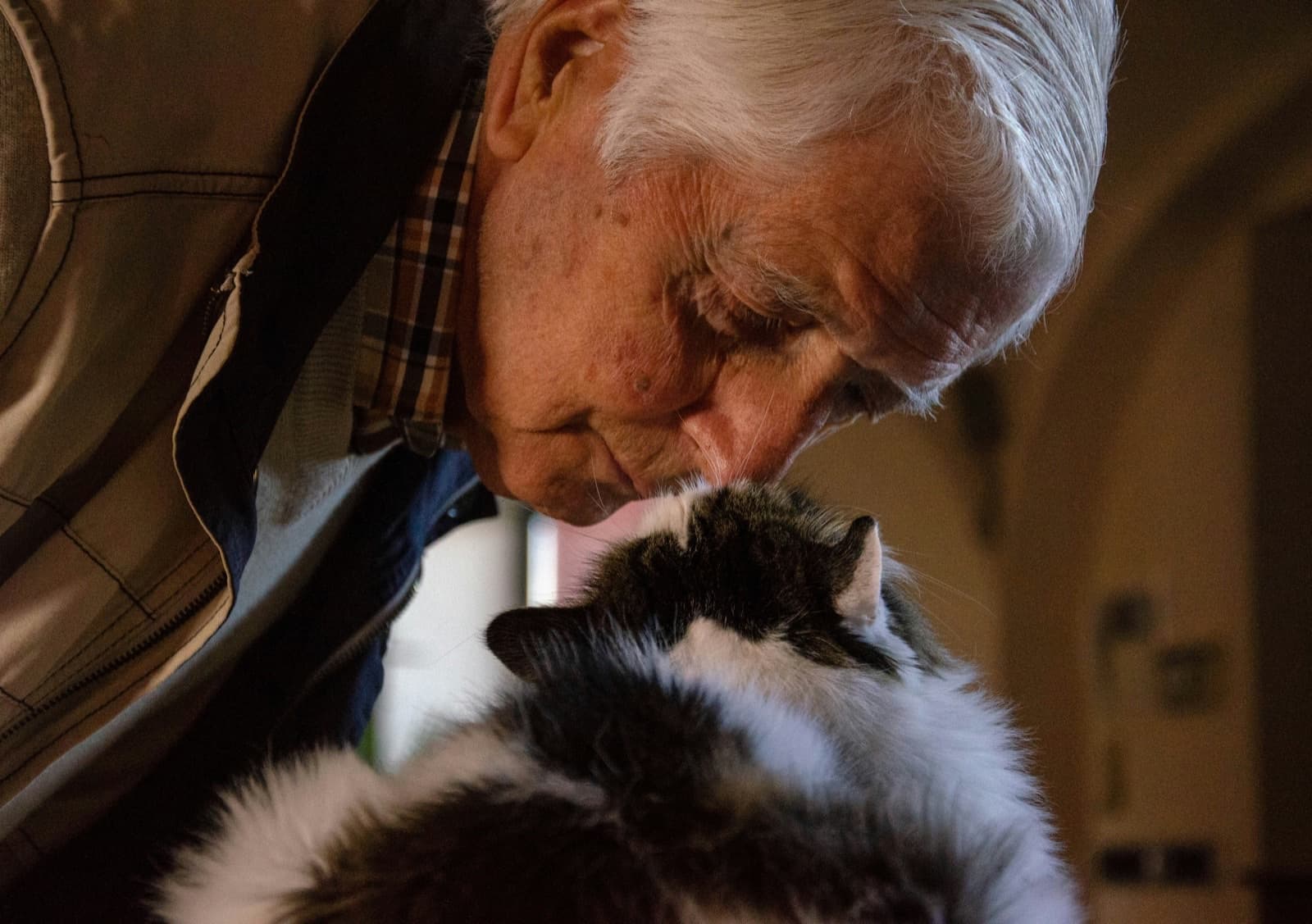 Un homme et son chat partagent un moment de tendresse